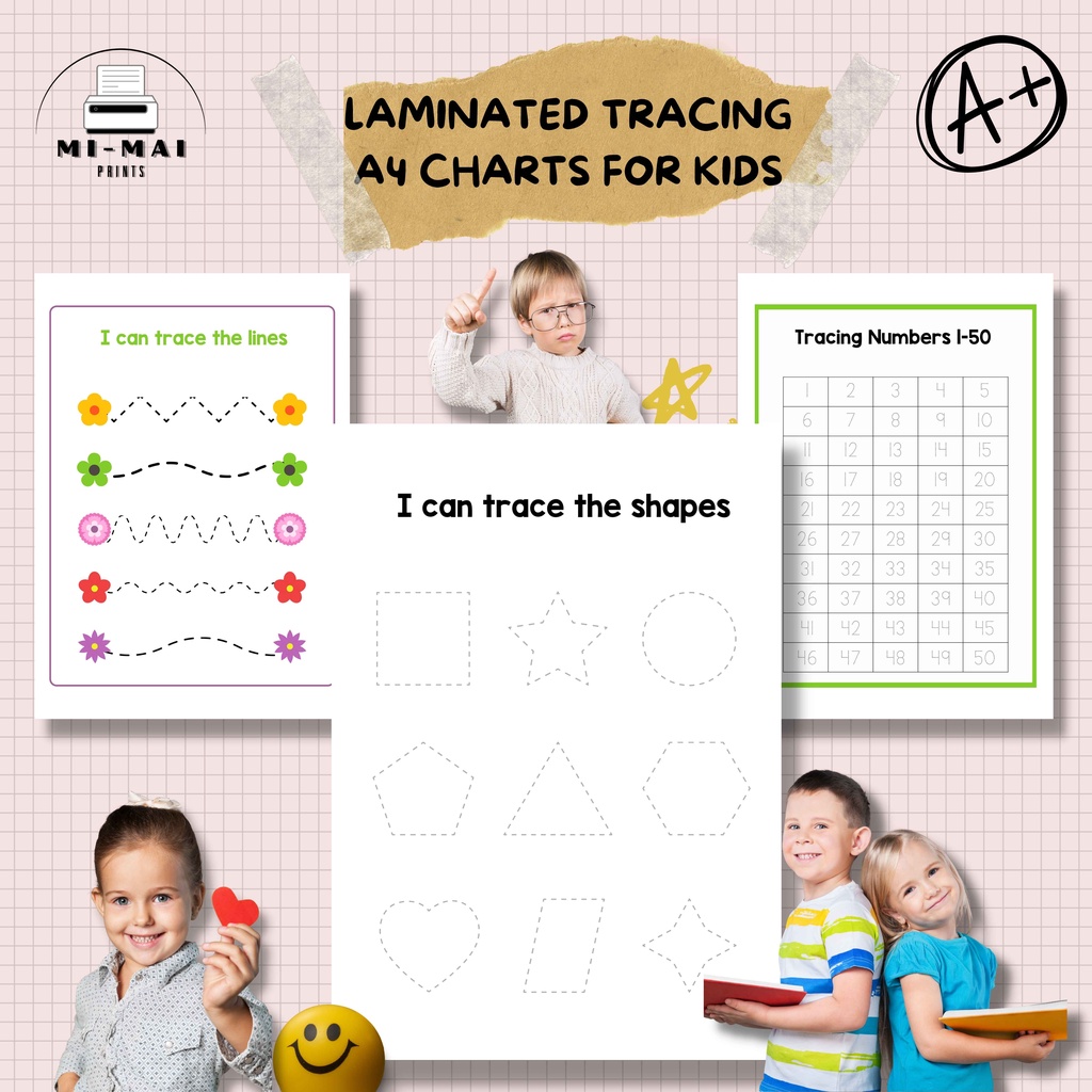 Laminated Tracing A4 size chart for kids/ MIMAI PRINTS Shopee