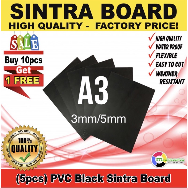 Sintra Board Pvc Black 5pcs A3 Size 11 7 Inches X16 5 Inches 3mm 5mm Shopee Philippines