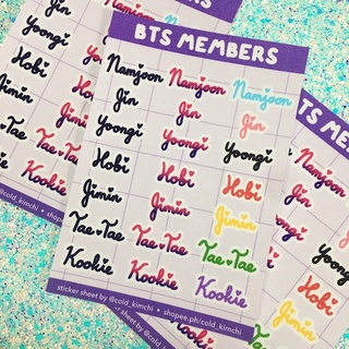 bts names sticker sheet by coldkimchi shopee philippines