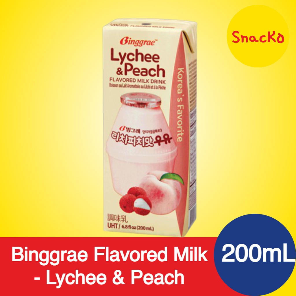 Binggrae Lychee & Peach Flavored Milk Drink - 200mL - Korea Favorite ...