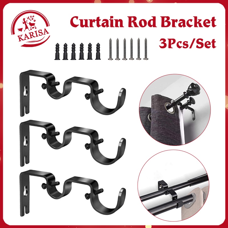 3Pcs/Set Double Curtain Rod Bracket With Screw Heavy Curtain Rod Holder