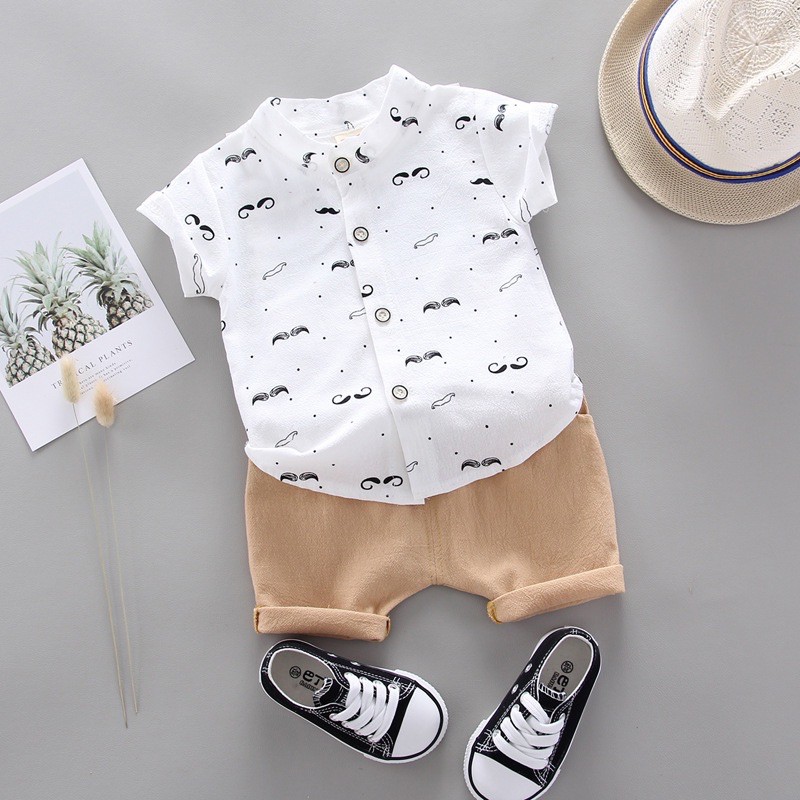 Mustache Terno shirts and radom color na shorts for baby boys 0-4yrs