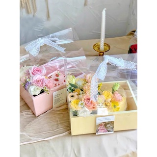 [1 & 5 PCS] Transparent Acetate Flower Mini Cake Gift  Gable Box With Divider Handle Mothers Day