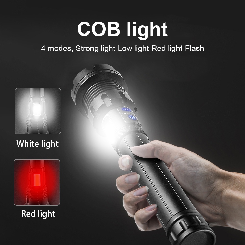 LED Flashlight XHP90 Super Bright Lamp LED Rechargeable Torch Light