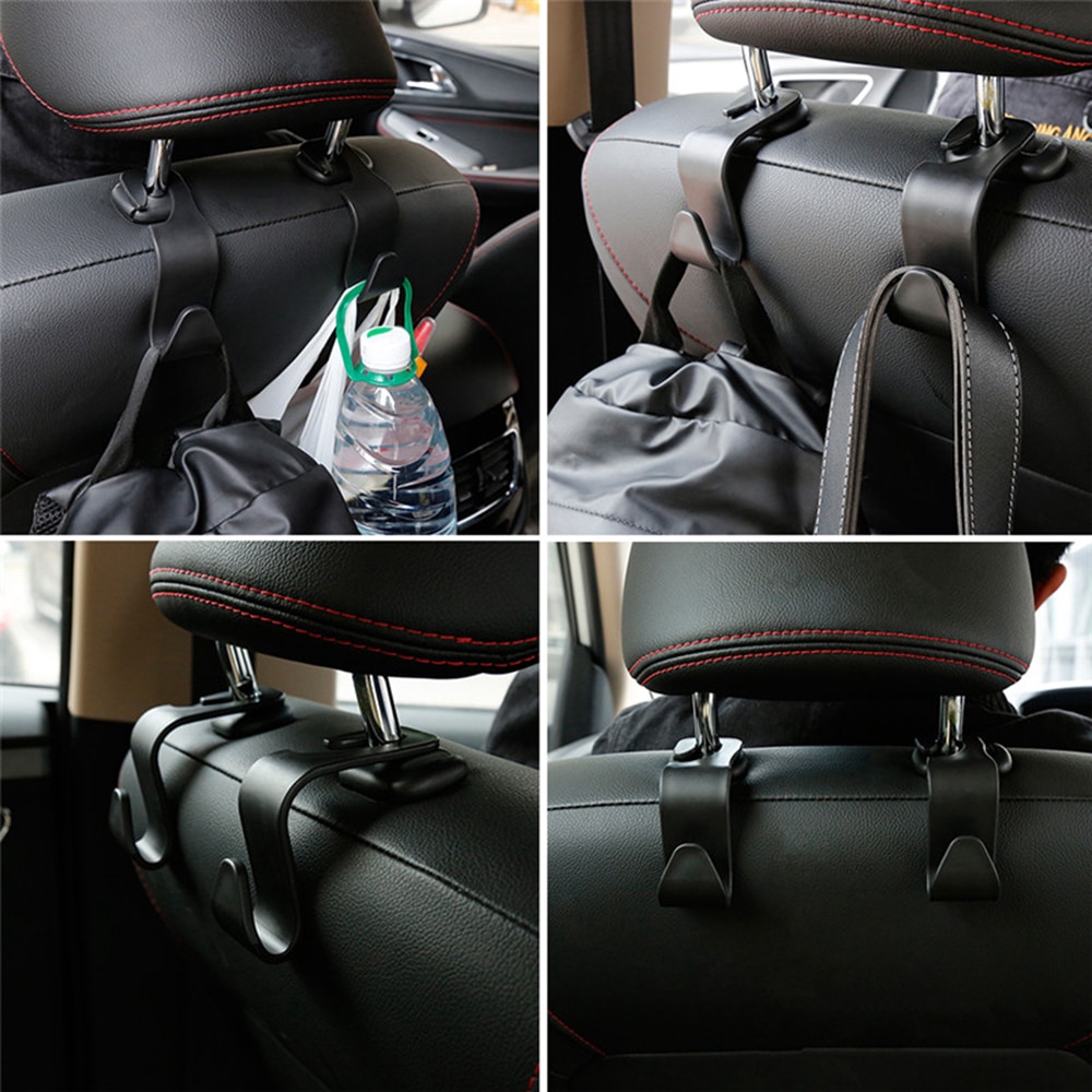 4-Pack Car Headrest Hooks Headrest Hanger Reinforced ABS Car Back Seat Holder with Security Locks for Bag Grocery Purse Handbags 