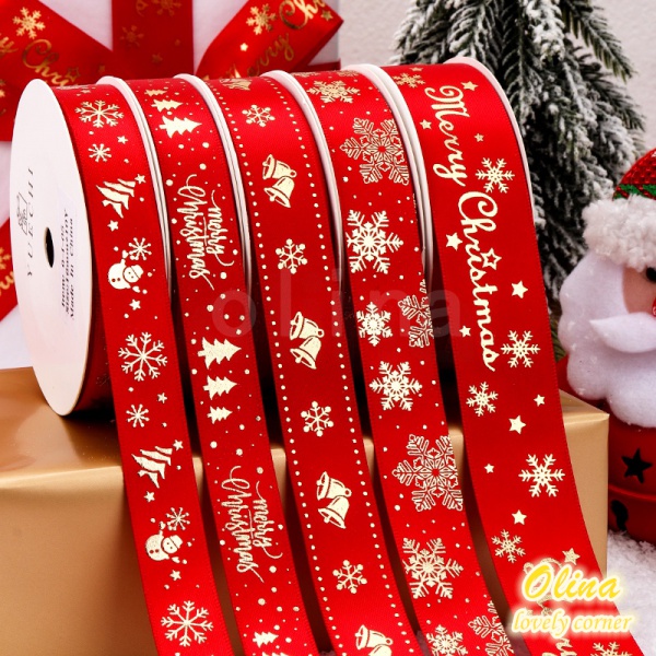 9.1m/roll Merry Christmas Ribbon Gift Box Packaging Christmas Tree Bell ...