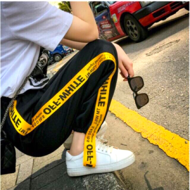 off white track pants yellow