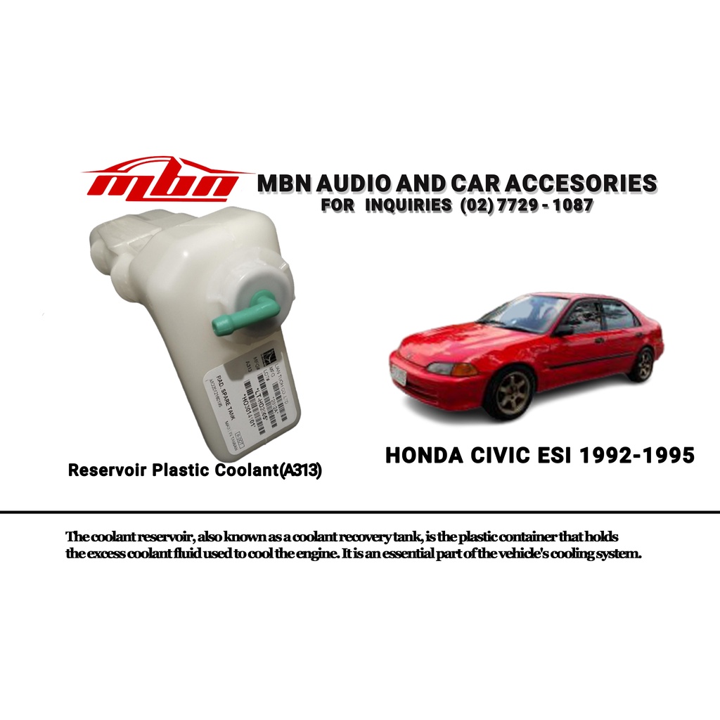 Radiator Reservoir Plastic Coolant Tank Container w/ Cap for Honda Civic 9295 ESI (A313