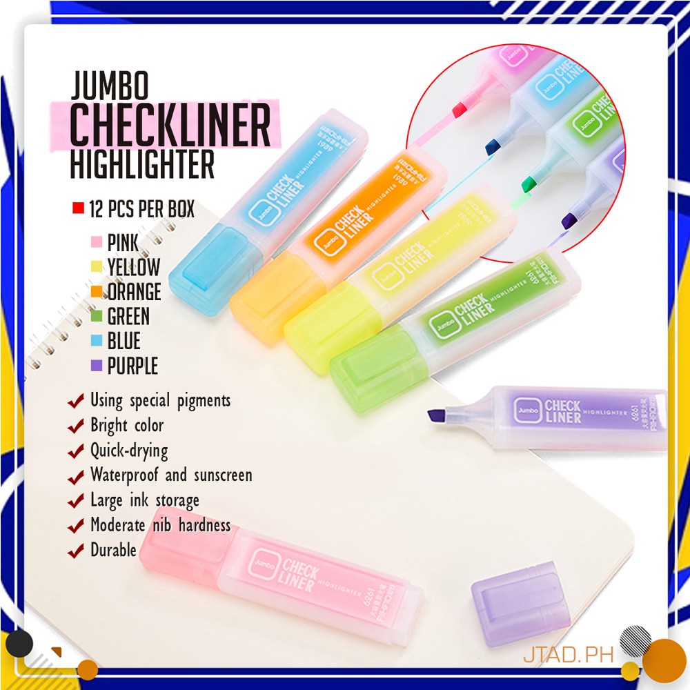 1 pc Checkliner Highlighter Pen for Office and School Use (6 colors