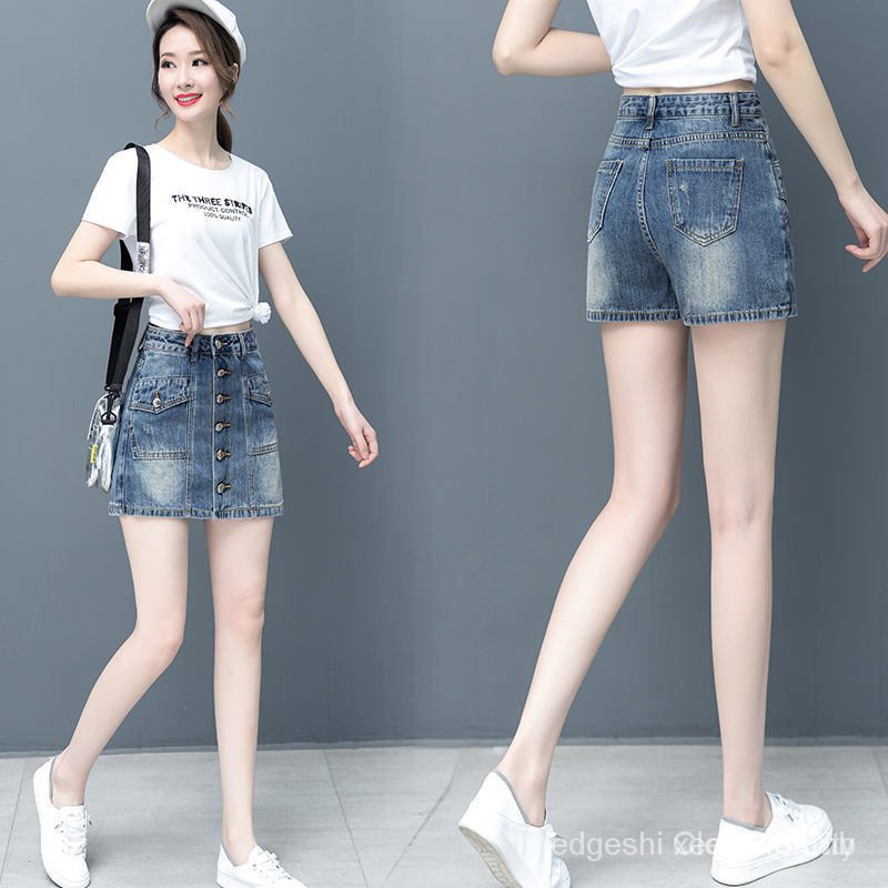 Denim Short Culotte Wide Leg BreastedaWord Culottes Female h6MP ...