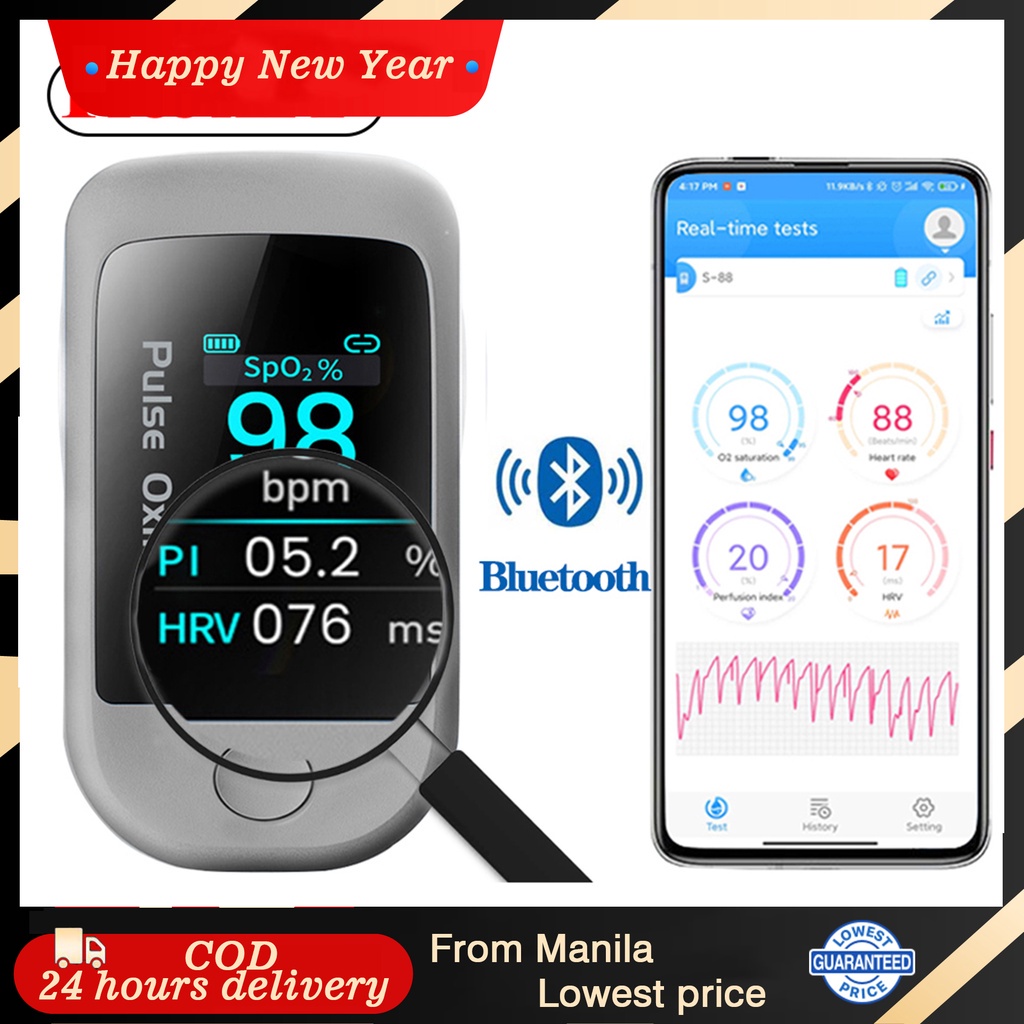 bluetooth 5.1 Oximeter Boxym Smart Fingertip Pulse Oximeter HRV Heart