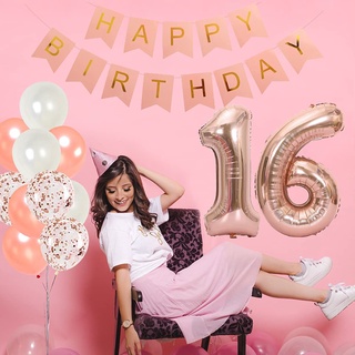 JOYMEMO 16th Birthday Decorations for Girls Sweet 16 Cake Topper and Satin Sash, Rose Gold Number 16 Balloons, Confetti Balloons and Happy Birthday Banner for Sixteen Party Supplies #6