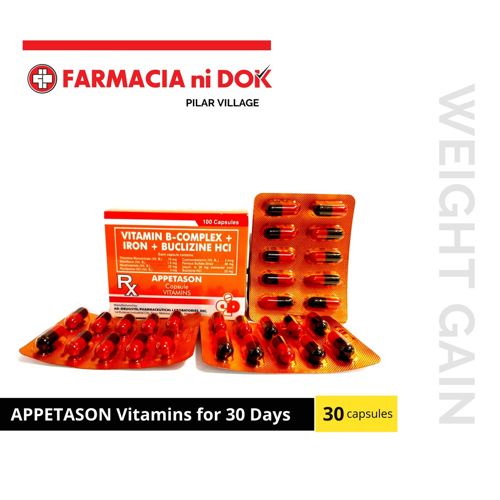 Appetason Vitamins Vitamin B Complex Iron Buclizine HCI For 30