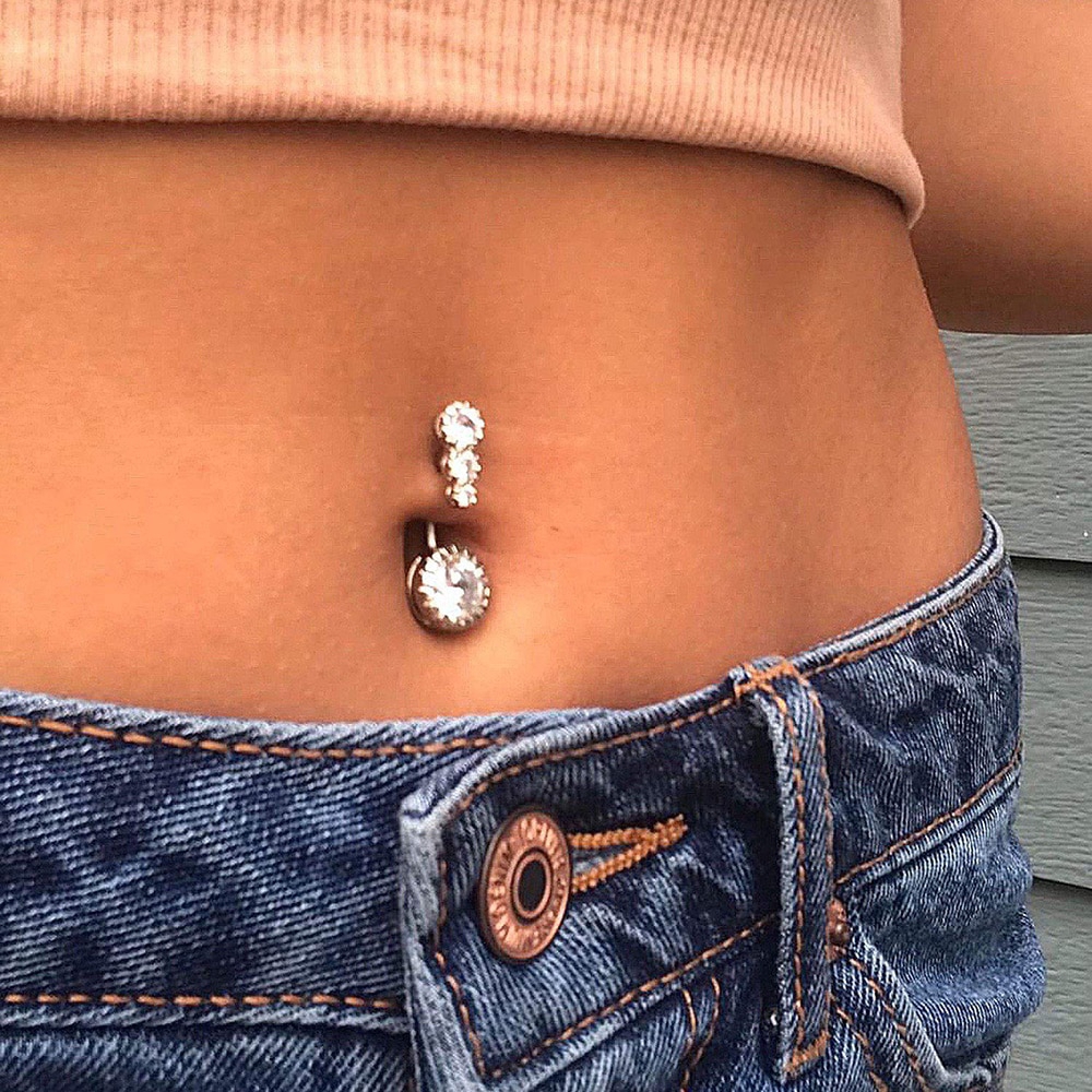 Navel Belly Button Ring Barbell Rhinestone Crystal Ball Piercing Body Jewelry DD 