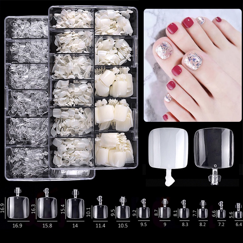 550pcs/box Full Cover Fake Toenail Natural White Clear Color Press on