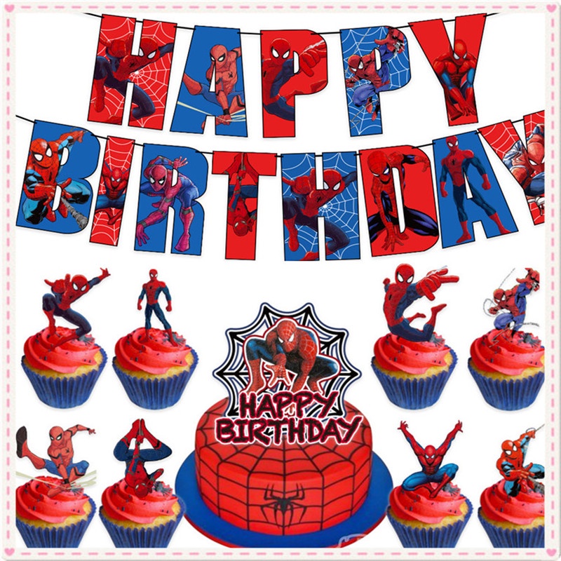 NEW Avengers super hero cake topper Spiderman banderitas flag banner ...