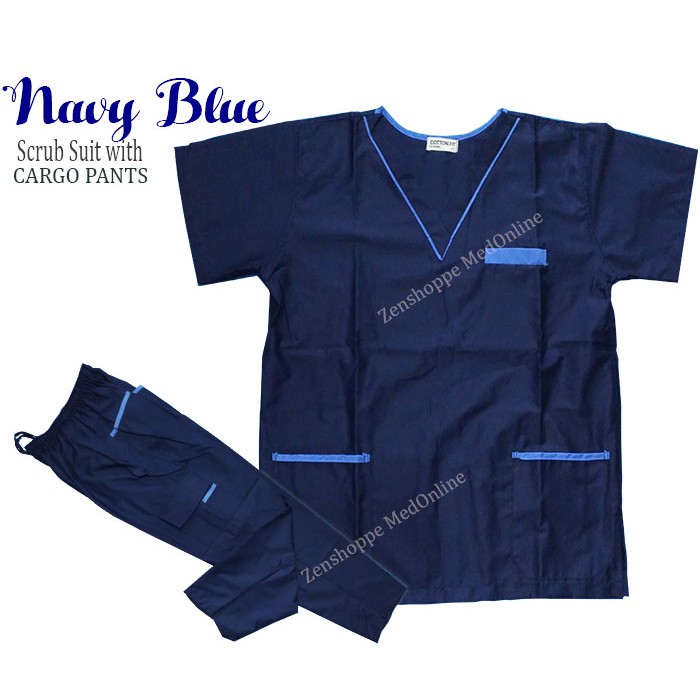 Scrub Suit Set with Cargo Pants (Navy Blue) [LCC] | Shopee Philippines