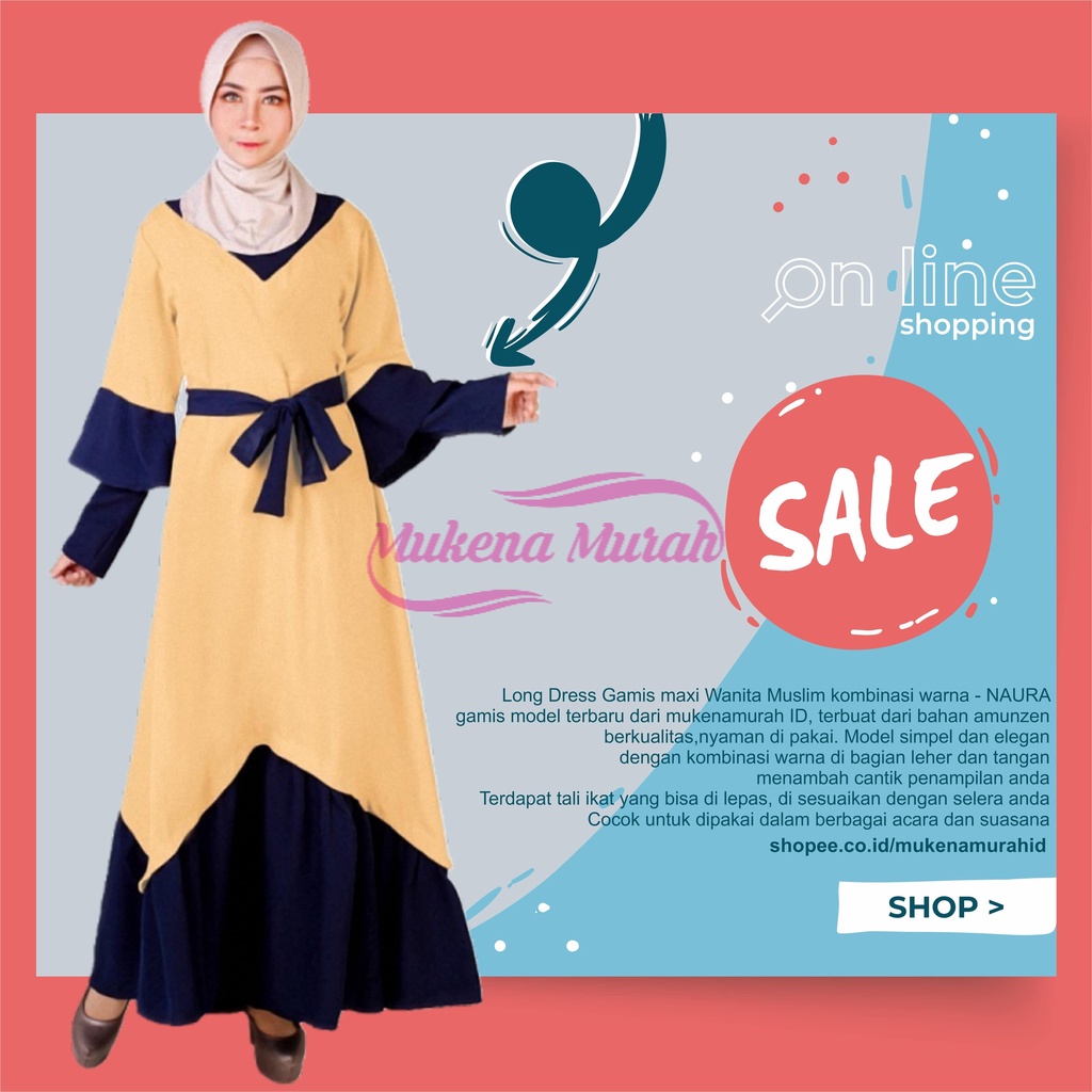 Naura Gamis Maxi Long Dress Muslim Women Combination Of Premium Color ...