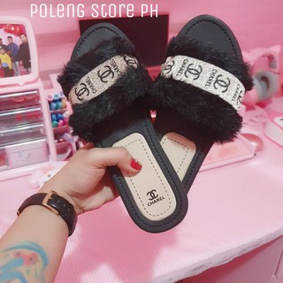 fur chanel slides