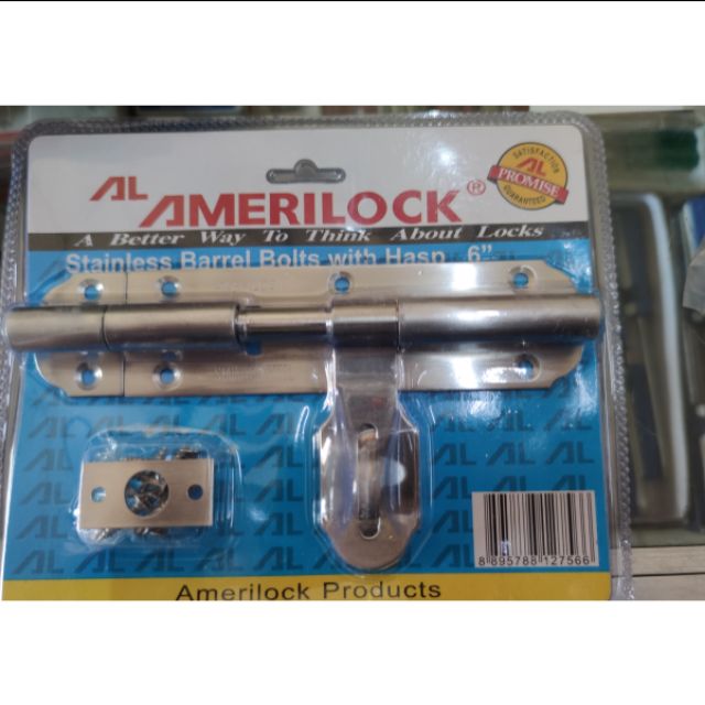 Amerilock Barrel Bolt With Hasp Lock 6 Inch (Stainless Heavy Duty