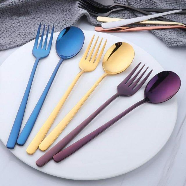 2Pc Korean Stainless Spoon And Fork Set Shopee Philippines