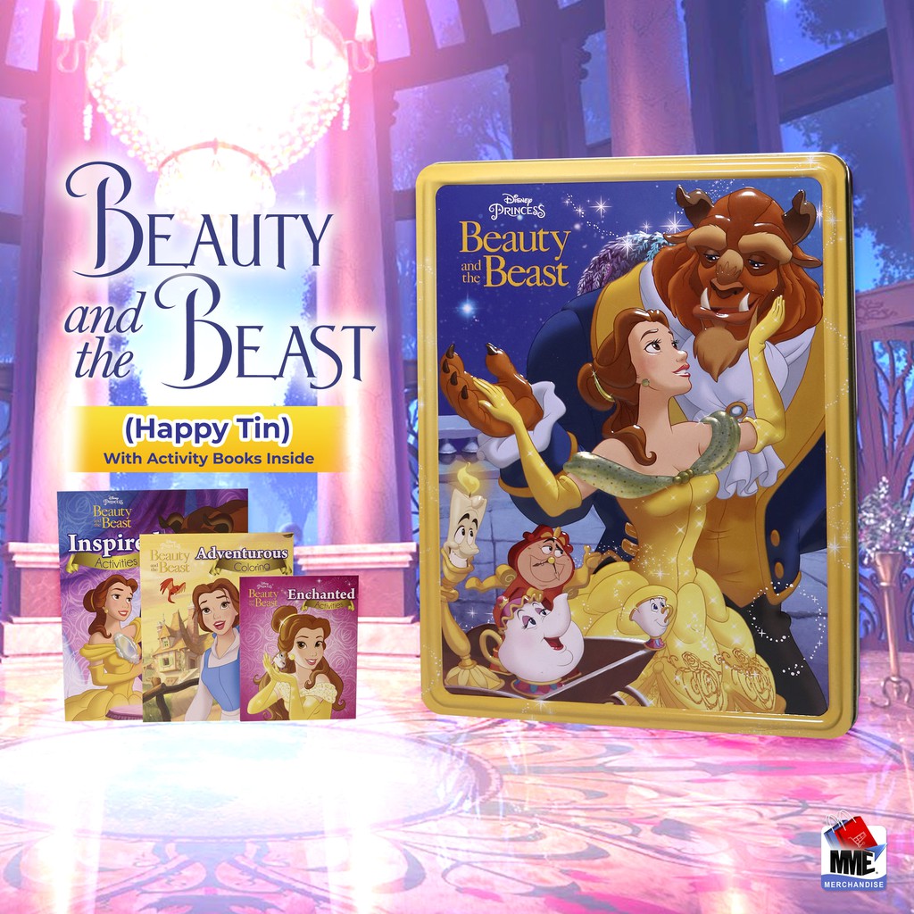 4 Markers A Poster & Over 50 Stickers New Beauty & The Beast Tin With 3 Books 