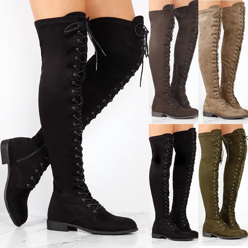 lace up over the knee flat boots