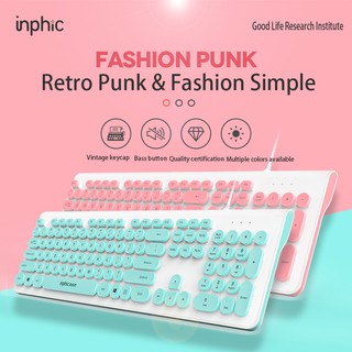 Programmers Typists Color : Pink 4 Buttons 2.4HZ 1600 DPI for Gamers Wireless Gaming Keyboard,Retro Punk Round Keycap Mute Ergonomic Keyboard