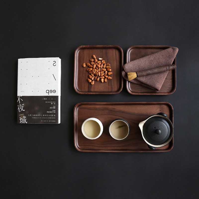 Black Walnut Square Solid Wood Tray Fruit Snack Tea Sea Portable Tea ...