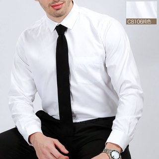 color long-sleeved shirt casual suit collarWhitepolo Casual Button Soft Shirts Men's white loose career business formal dress middle and young versatile solid dad outfit #9