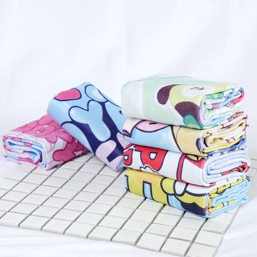 Kpop BTS Towel Tapestry, BT21 Cotton Facial Towel Soft Warm Towel Cute ...