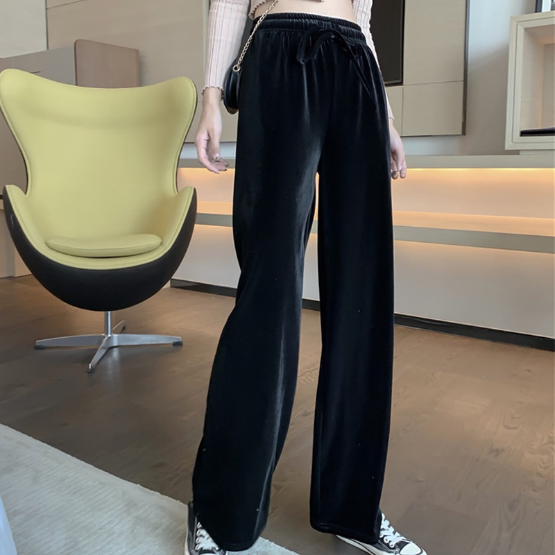 wide leg black velvet trousers