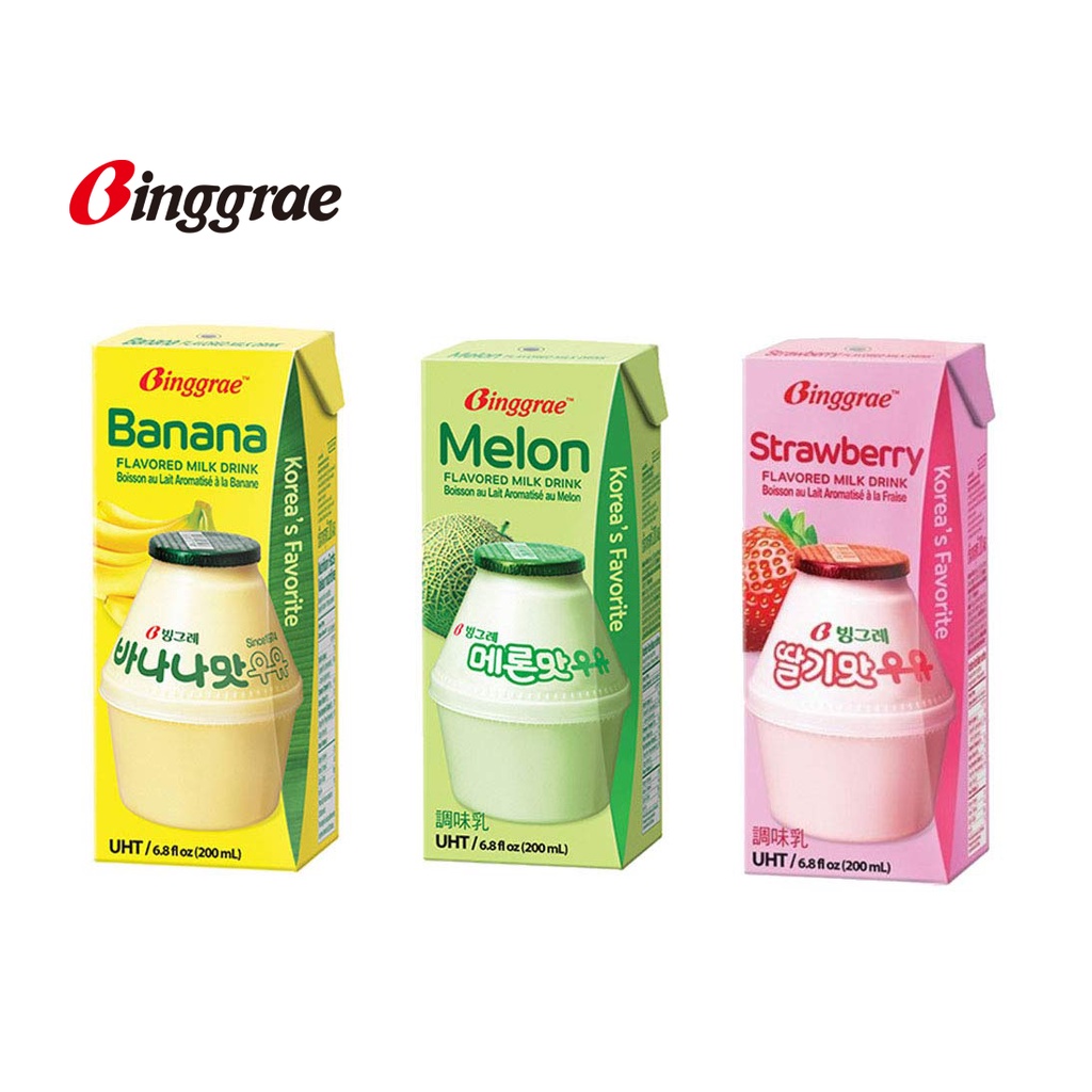 Binggrae Korean Flavored Milk 200ml (Banana/Strawberry/Melon) | Shopee ...