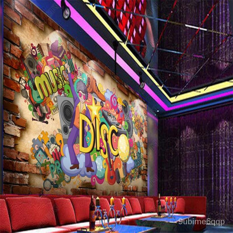 ⋮ Custom Cartoon 3D Brick Wall Graffiti Industrial Decor  Background Wall Paper 3D Music Bar Disco 