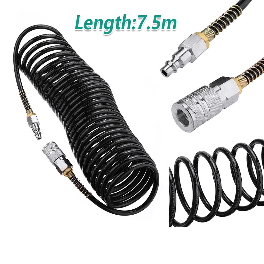 25Ft Air Compressor Hose Fittings Recoil Pneumatic Airline Compressor