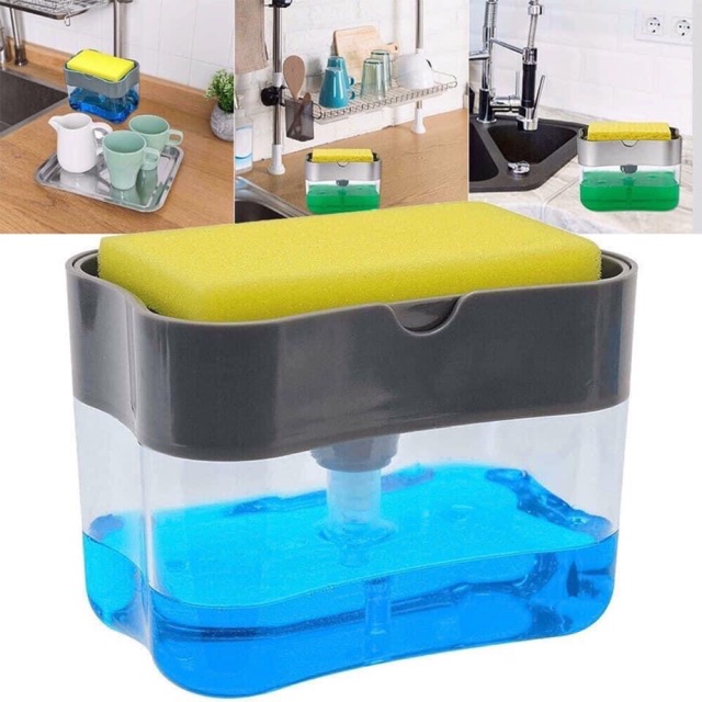 2 in 1 Liquid Soap Dispenser Soap Pump Sponge Holder Dispenser for