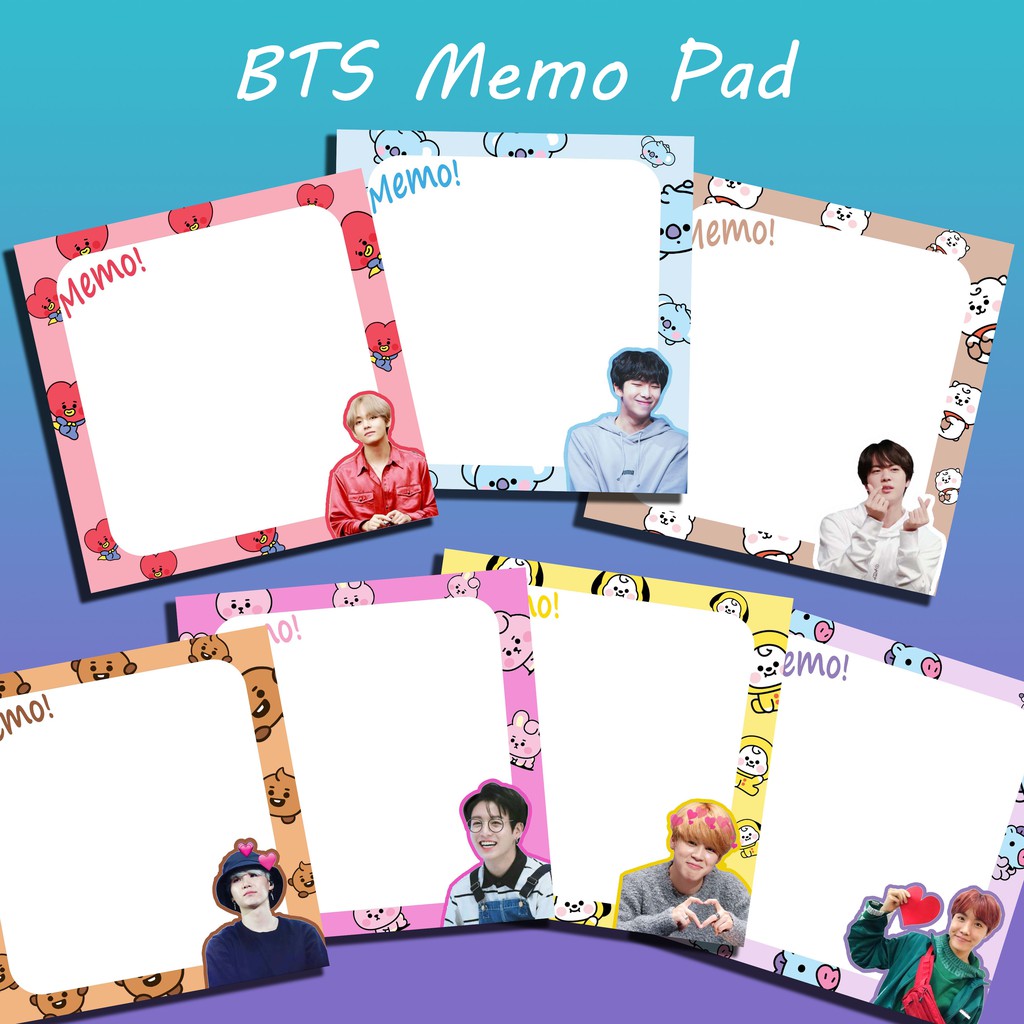 BTS BT21 Cute Memo Pad Note Pad Jimin Taehyung Jungkook RM Jin Suga 