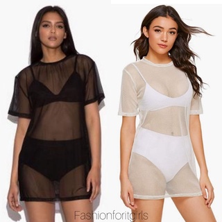 Fashion4IG - Plain Mesh Dress Swimsuit Cover-Up ( See Through Beach Outfit )