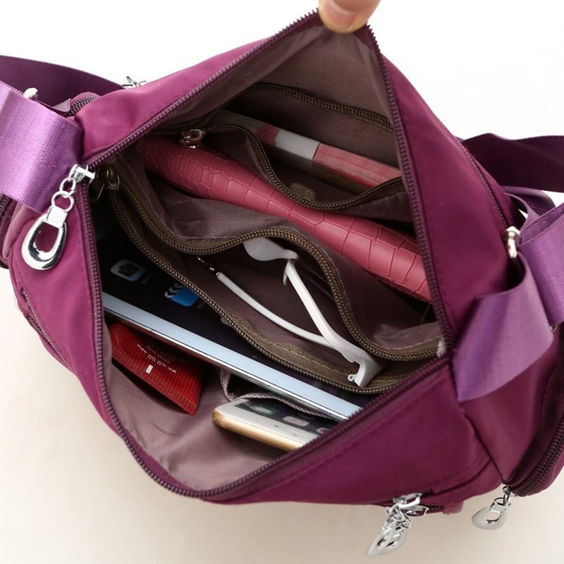 Korean Fashion Nylon Waterproof Shoulder Sling Bag Multi-zip Bags For Women S456 - Image 7