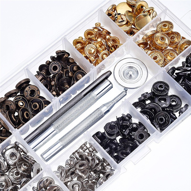 Leather Snap Fasteners Kit Metal Snap Button Press Stud Rivets with Setting Tool 