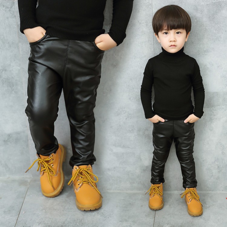 boys black leather pants