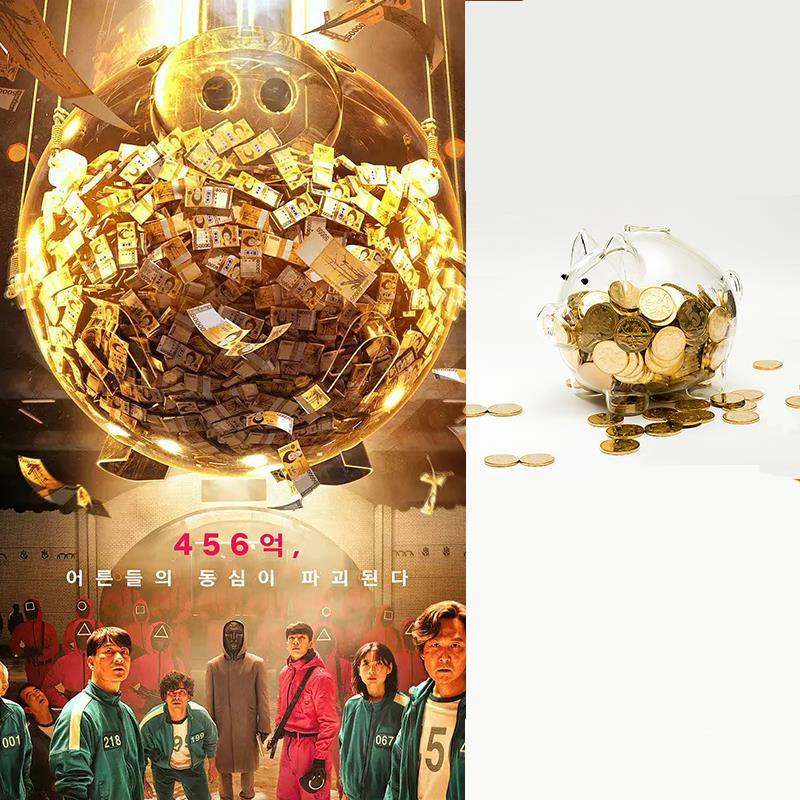 ๑┇Squid game piggy bank with the same paragraph transparent pig cute