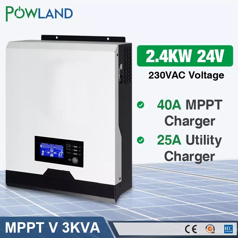 Powland 3kva solar inverter 2400w 220v 40a mppt 3kva pure sine wave ...