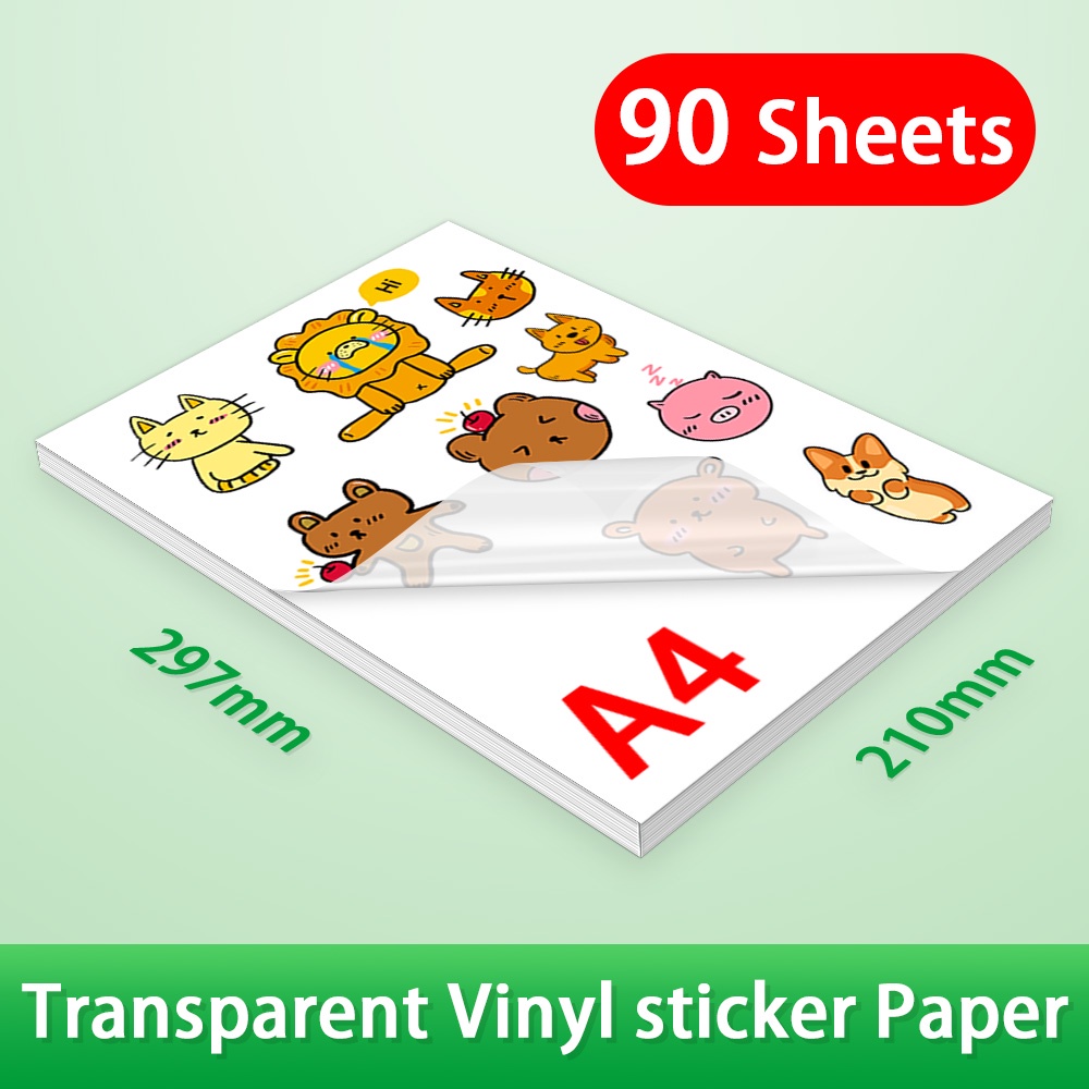 90Sheets A4 Transparent Vinyl Sticker Paper 210*297mm Waterproof Self ...