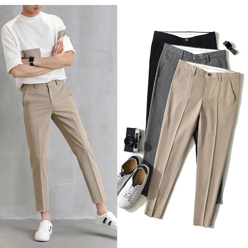 Men S Formal Pants Stretch Business Casual Straight Ankle Pant Seluar Slack Lelaki Office Korean Trousers Capri Pants Shopee Philippines