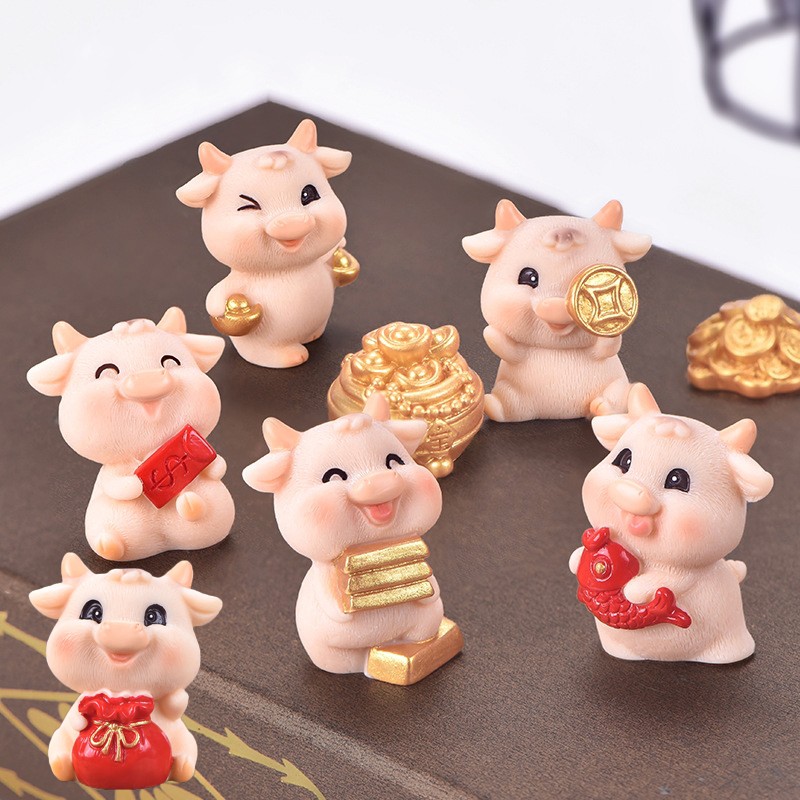 6Pcs Mini Cow Figurines, 2021 Zodiac Ox 