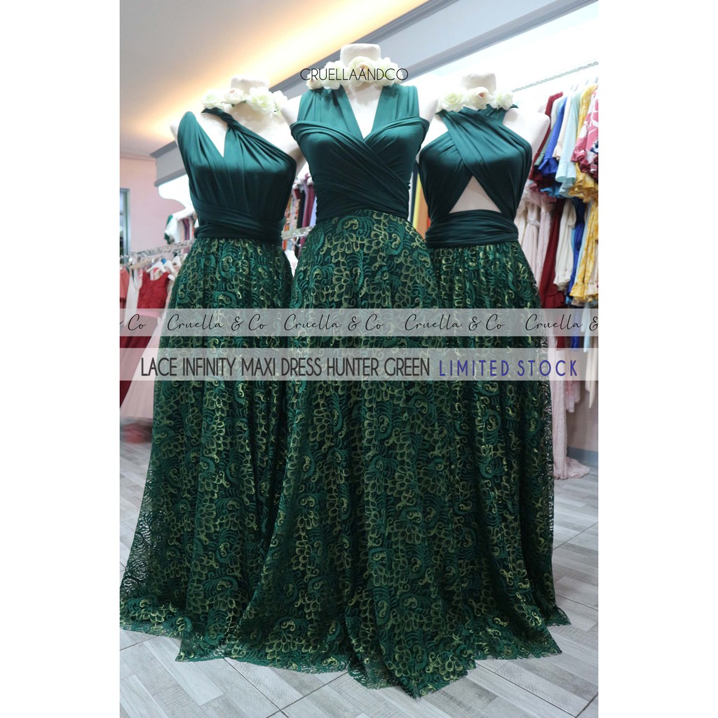 hunter green lace maxi dress