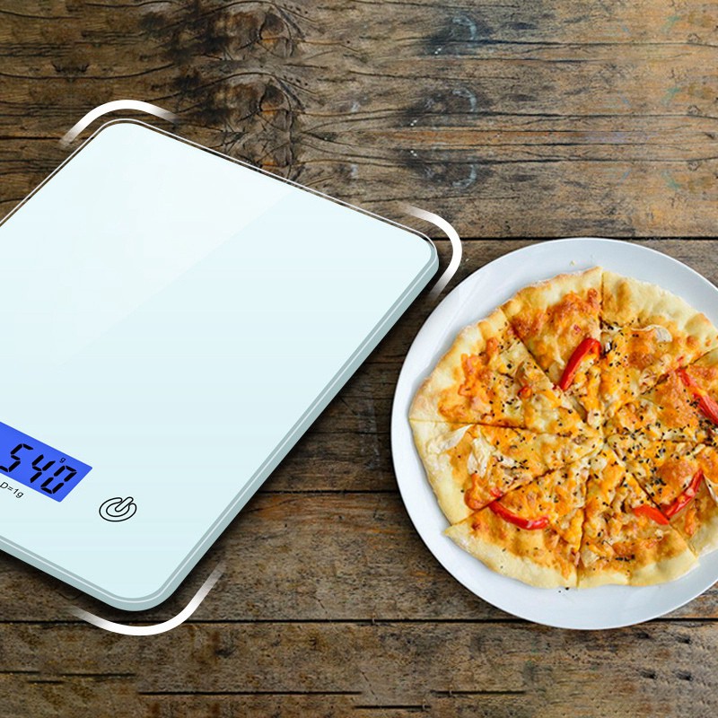 5Kg Household Mini Portable Digital PressControl Food Weighing LCD Screen Glass Kitchen Scale ,White