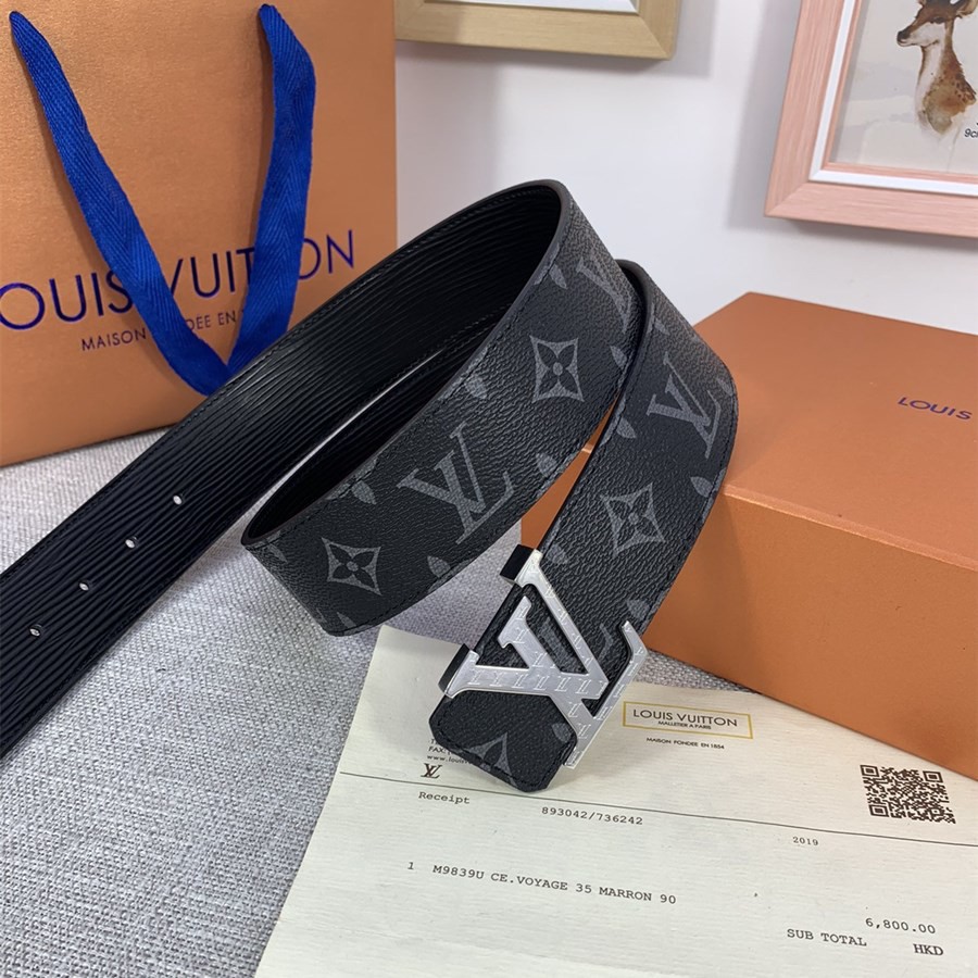 Louis Vuitton men's belt men's belt smooth presbyopia black flower LV belt canvas wit | Shopee Philippines