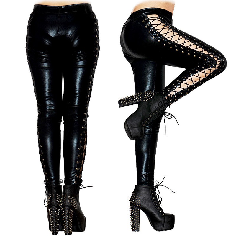 lace up leather leggings